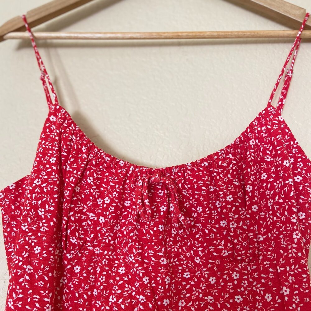 Vibrant Red Floral Midi Dress - Zara